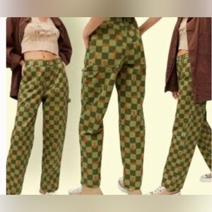 BDG Green and Brown Checkered Chess Y2K Cargo Pants size 27